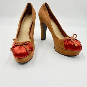 Tan and Orange Platform Heels w/Satin toe